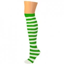 AJs Socks Child/Kids Thigh High Ragdoll Socks - Green/White Kids Striped Socks
