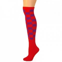 AJs Socks Colorful Knee Highs Checkered Knee Socks - Red/Purple