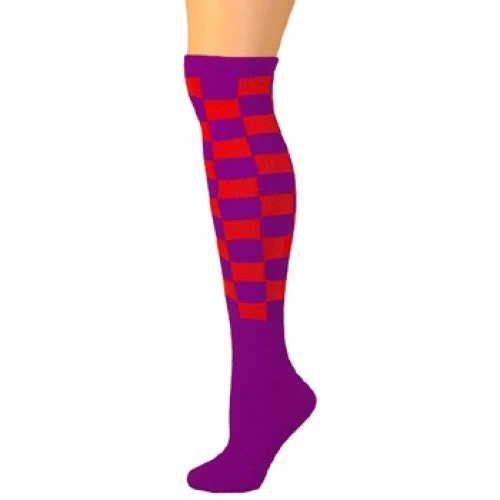AJs Socks Checkered Knee Socks - Purple/Red 1 AJs Socks Checkered Knee Socks - Purple/Red