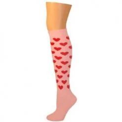 AJs Socks Colorful Knee Highs Heart Knee Socks - Light Pink W/ Red Hearts