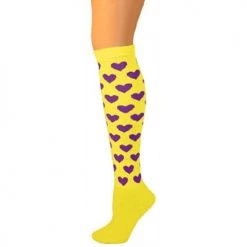 AJs Socks Heart Knee Socks - Lemon W/ Purple Hearts Colorful Knee Highs