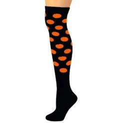 AJs Socks Polka Dot Knee Socks - Black W/ Neon Orange Dots Colorful Knee Highs