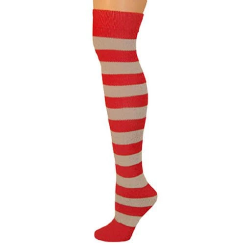 AJs Socks Adults Striped Knee Socks - Red/Gray 1 AJs Socks Adults Striped Knee Socks - Red/Gray