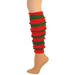 AJs Socks Leg Warmer, Striped (Tube) - Kelly Green/Red 22"