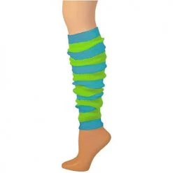 AJs Socks Leg Warmer, Striped - Turquoise/Lime 22"