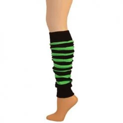 AJs Socks Leg Warmer, Striped W/Welt - Black/Lime 22" Arm / Leg Warmers