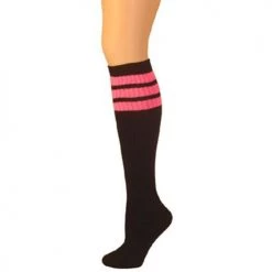 AJs Socks Retro Tube Socks - Black W/ Hot Pink (Knee High) Colorful Knee Highs