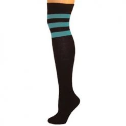 AJs Socks Retro Tube Socks - Black W/ Turquoise (Over Knee)