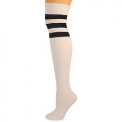 AJs Socks Retro Socks Retro Tube Socks - White W/ Black (Over Knee)
