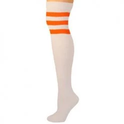 AJs Socks Retro Tube Socks - White W/ Neon Orange (Over Knee)