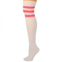 AJs Socks Retro Socks Retro Tube Socks - White W/ Hot Pink (Over Knee)