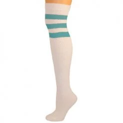AJs Socks Retro Tube Socks - White W/ Turquoise (Over Knee) Retro Socks