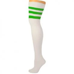 AJs Socks Retro Tube Socks - White W/ Green (Thigh High) Thigh High Socks