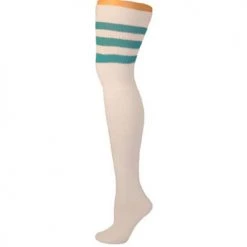 AJs Socks Retro Tube Socks - White W/ Turquoise (Thigh High) Thigh High Socks