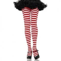 Leg Avenue Adult Striped Tights - White/Red (One Size)
