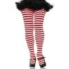 Leg Avenue Adult Striped Tights - White/Red (Plus 1X-2X)