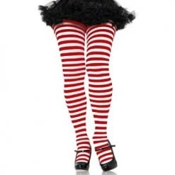 Leg Avenue Adult Striped Tights - White/Red (Plus 1X-2X)