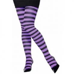 Leg Avenue Adult Striped Tights - Black/Purple (Queen 3X-4X)