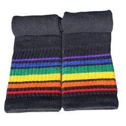 Pride Socks Rainbow Striped Athletic 35" Thigh High Tube Socks (Black) Striped Socks