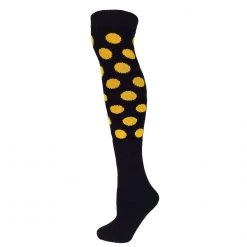 AJs Socks Colorful Knee Highs Polka Dot Knee Socks - Black W/ Gold Yellow Dots