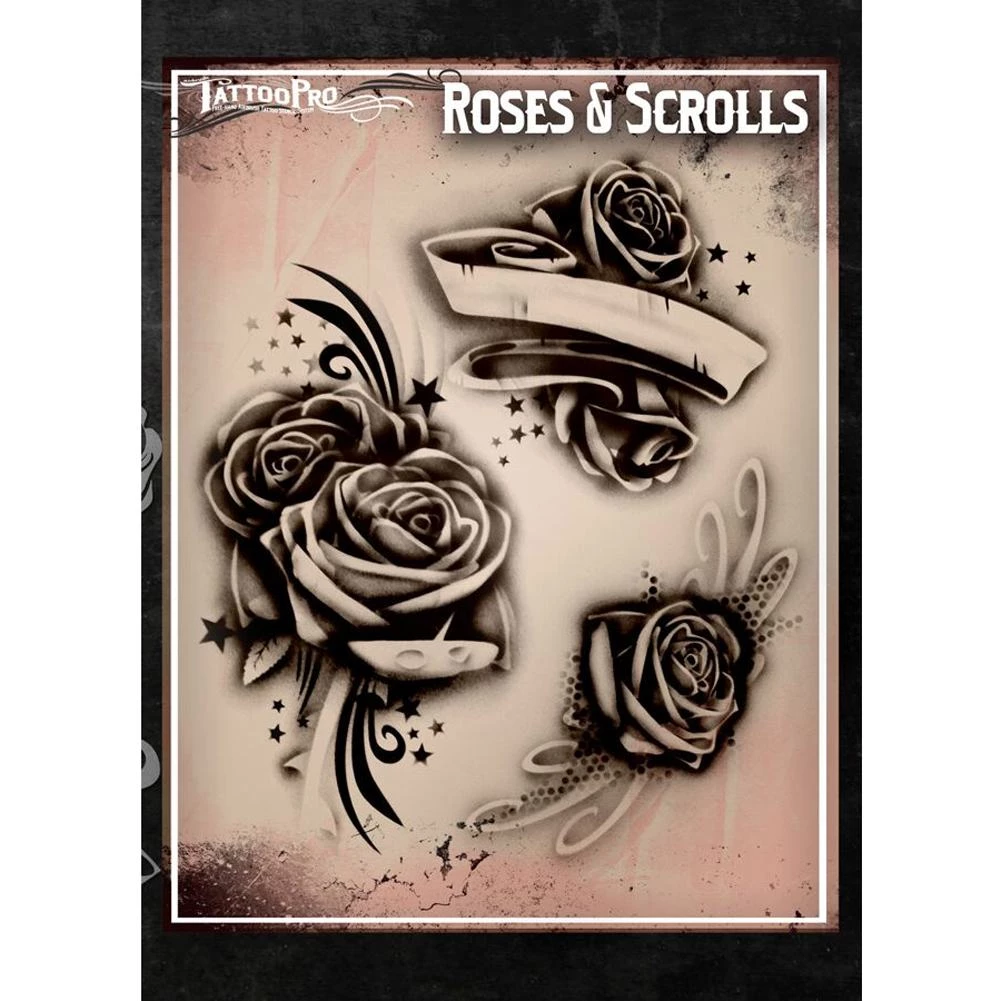 Tattoo Pro Stencils Series 1 - Roses & Scrolls Air Brush Supplies 2 Tattoo Pro Stencils Series 1 - Roses & Scrolls Air Brush Supplies