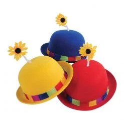 U.S. Toy Hats French Clown Bowler Derby Hat With Daisy (RYB) - 3/Pack