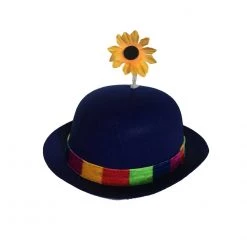 U.S. Toy Hats French Clown Bowler Derby Hat With Daisy - Blue